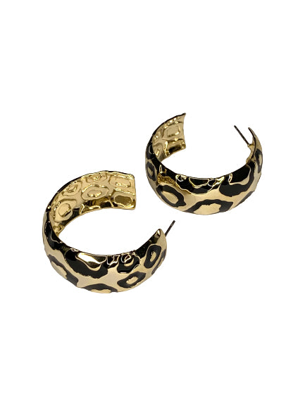 Gold and Black Leopard Hoop Earrings
