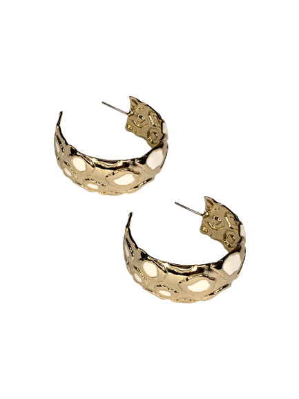 Gold and White Leopard Hoop Earrings