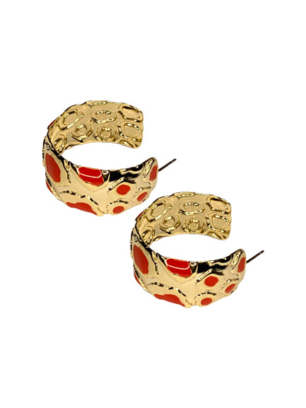 Gold and Red Leopard Hoop Earrings