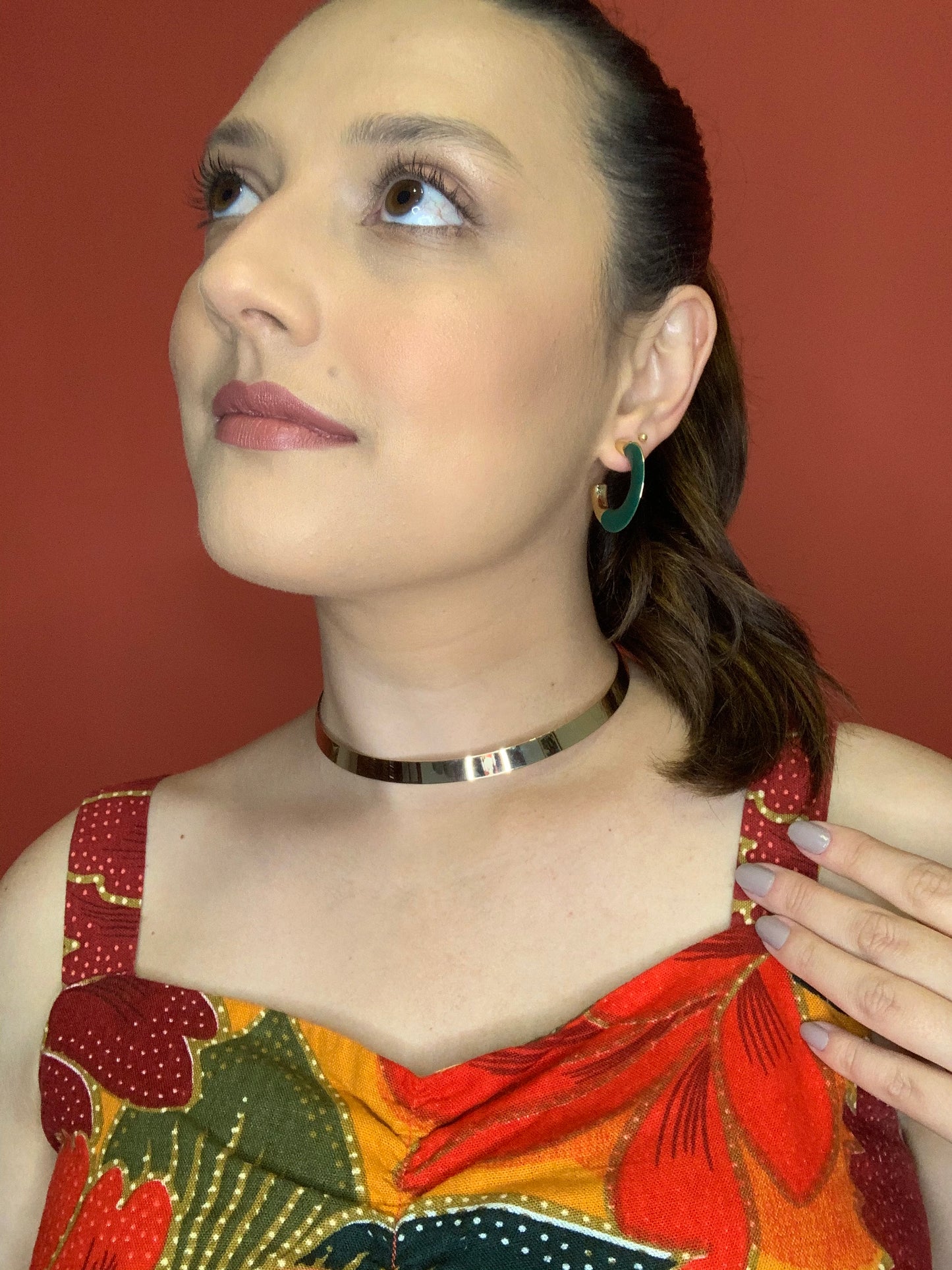 Gold and Green Brenda Hoop Earrings
