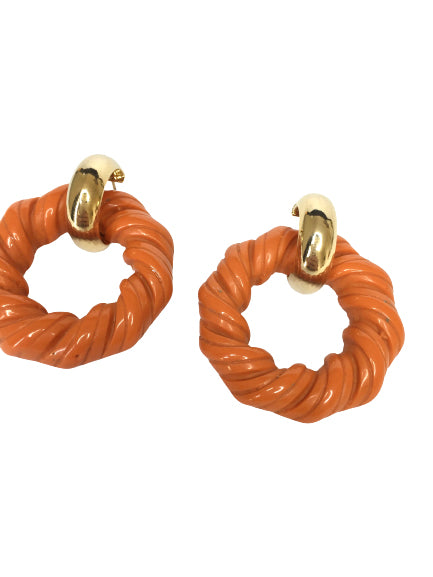 Gold and Orange Rope Earrings