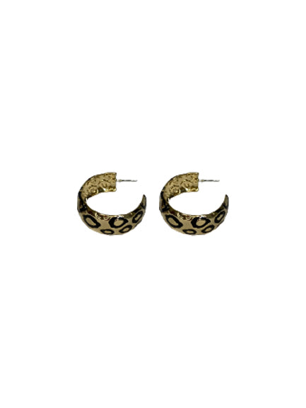 Gold and Black Leopard Hoop Earrings