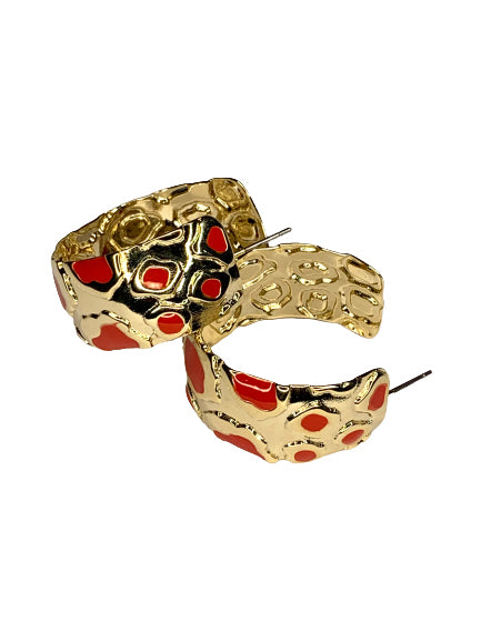 Gold and Red Leopard Hoop Earrings