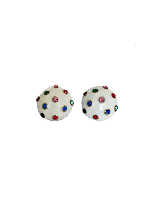 White with Colourful Stones Earrings