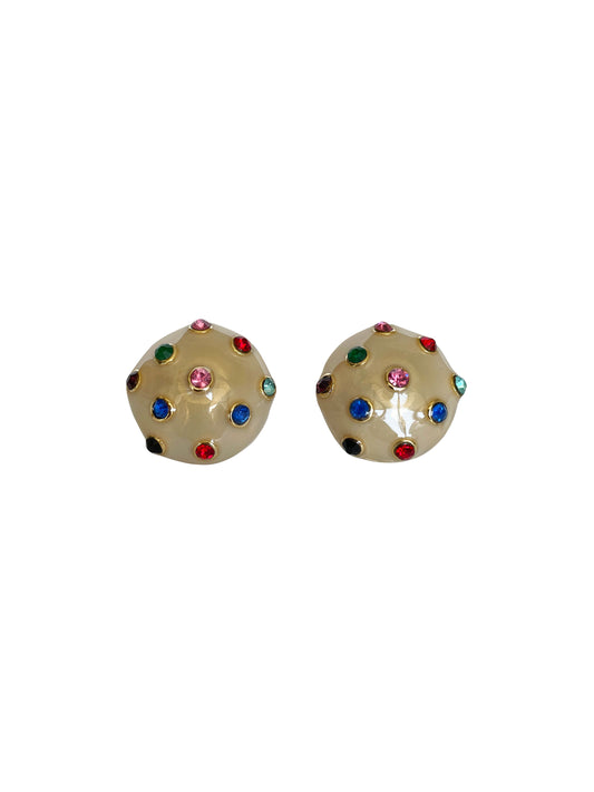 Beige with Colourful Stones Earrings