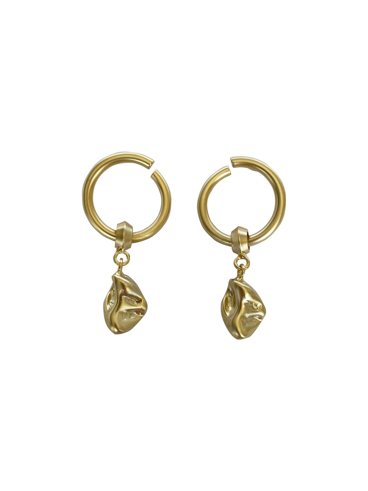 Matte Gold Textured Stone Hoop Earrings