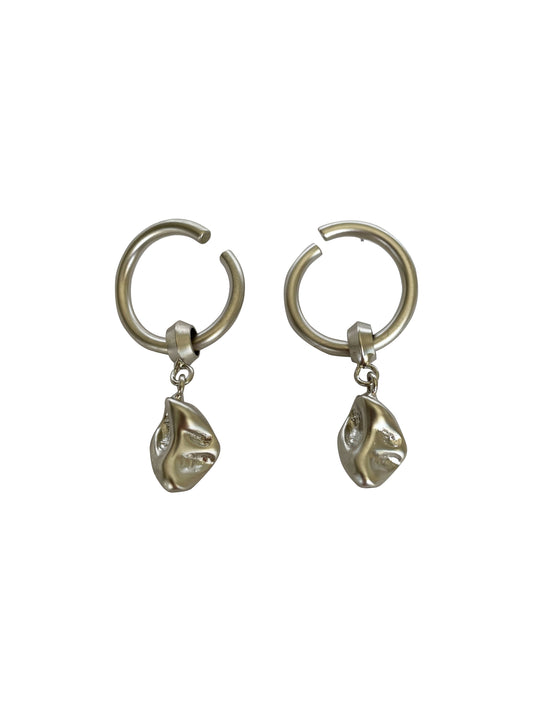 Silver Gold Textured Stone Hoop Earrings