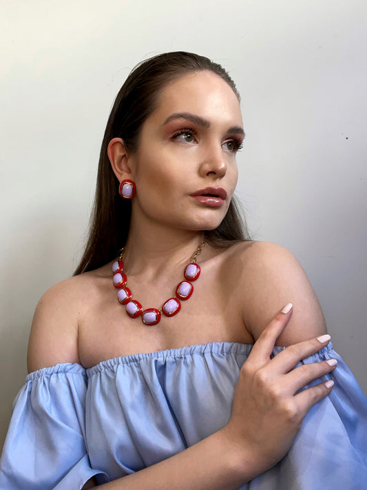 Red and Lilac Earrings