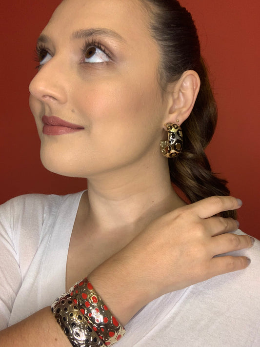 Gold and Black Leopard Hoop Earrings
