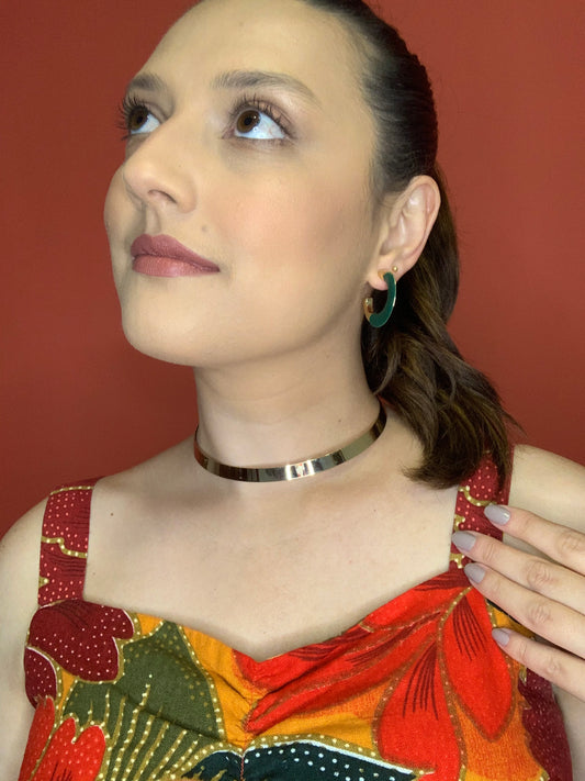 Gold and Green Brenda Hoop Earrings