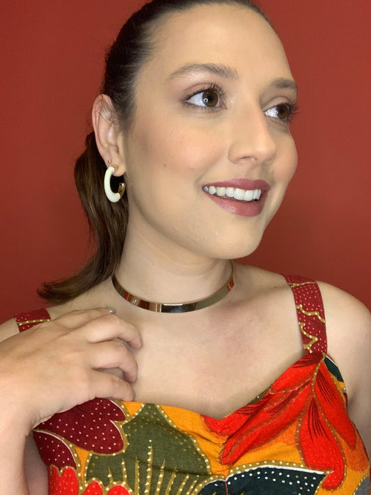 Gold and Off White Brenda Hoop Earrings