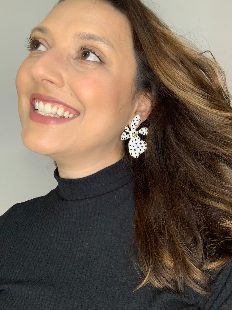 White and Black Polka Dots Earrings